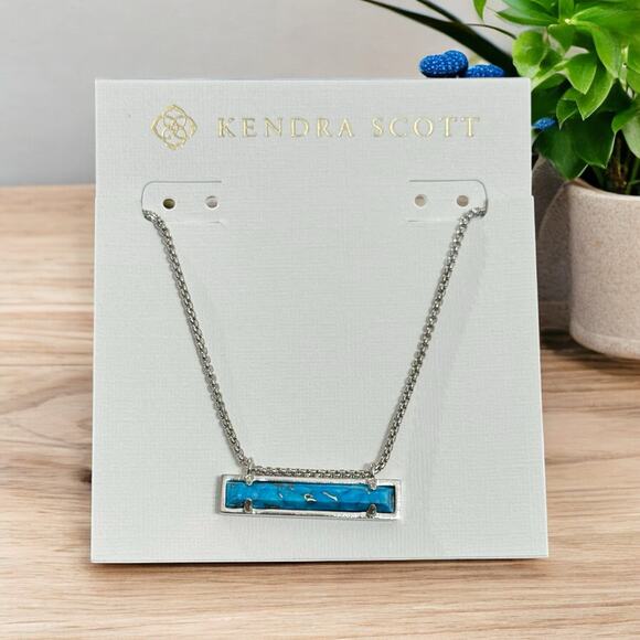 NWT! Kendra Scott Leanor Silver Short Pendant in Bronze Veined Turquoise - Picture 1 of 7